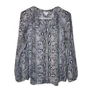 J. Crew Top Blouse Women Snake Print Long Sleeve Lightweight Black White Size M